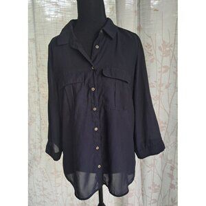 H&M Navy Blue Blouse with Gold Metallic Details